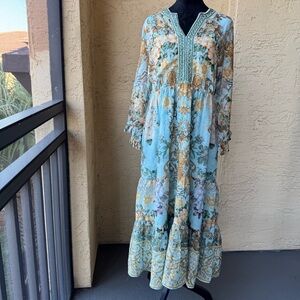 Soft Surroundings Baroque Maxi Dress Sz PM Multi Floral Beaded V-neck